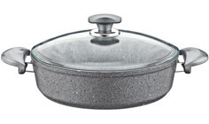 Oms Collection 514995 Cam Kapaklı Granit 32 cm Basık Tencere Gri