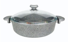 Oms Collection 3310 Cam Kapaklı Granit 26 cm Karnıyarık Tencere Gri