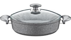Oms Collection 3310 Cam Kapaklı Granit 32 cm Karnıyarık Tencere Gri