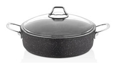 Falez Black Line Cam Kapaklı Granit 28 cm Basık Tencere
