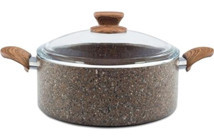 Nice Home Art Stonelife Cam Kapaklı Granit 28 cm Derin Tencere Kahverengi