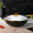 Evren Wok Cam Kapaklı Granit 38 cm Derin Tencere
