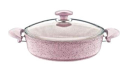 Oms Collection 514995 Cam Kapaklı Granit 30 cm Basık Tencere Pembe