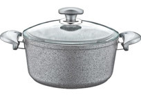Oms Collection 3110 Cam Kapaklı Granit 24 cm Derin Tencere Gri