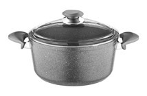 Oms Collection Bio 3110 Cam Kapaklı Granit 32 cm Derin Tencere Gri
