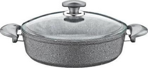 Oms Collection Cam Kapaklı Granit 30 cm Karnıyarık Tencere Gri