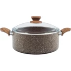 Nice Home Art Stonelife Cam Kapaklı Granit 24 cm Derin Tencere Kahverengi