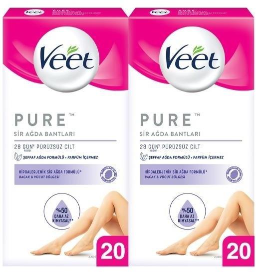 Veet Parfüm İçermez Tüm Ciltler Hipoalerjenik 2x20 Adet Tüm Vücut Ağda Bandı