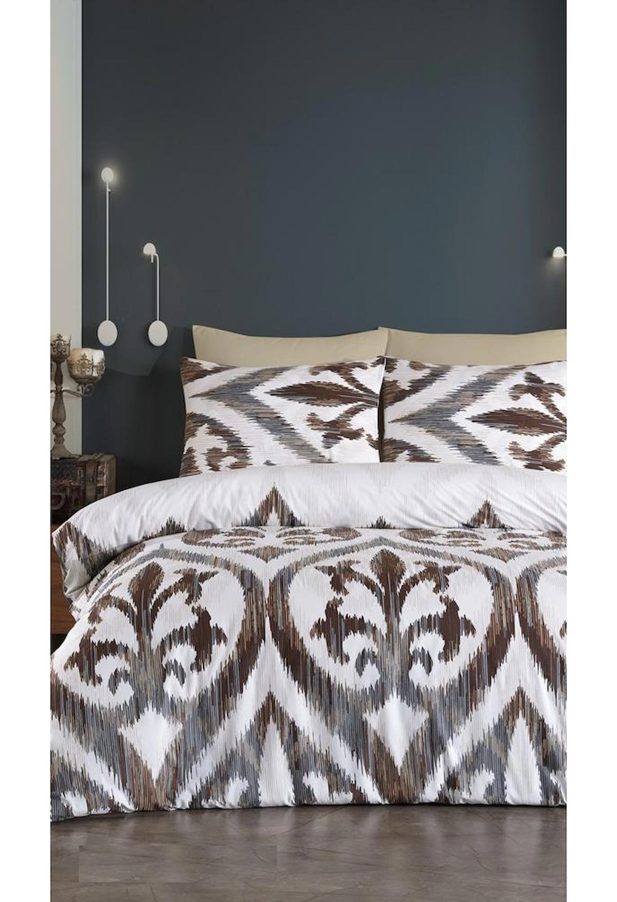 Jolly Home Pamuk-Polyester 160x220 cm Çarşaflı Desenli Tek Kişilik Nevresim Takımı Kahverengi