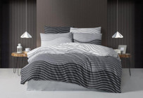 Minteks Wawe Pamuk-Polyester 160x220 cm Çarşaflı Çizgili Tek Kişilik Nevresim Takımı Gri