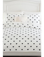 Mulberry Heart Pamuk 160x200 cm Lastikli Çarşaflı Kalpli Tek Kişilik Nevresim Takımı Beyaz - Siyah