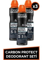 L'Oréal Paris Carbon Protect Pudralı Ter Önleyici Antiperspirant Sprey Erkek Deodorant 3x150 ml