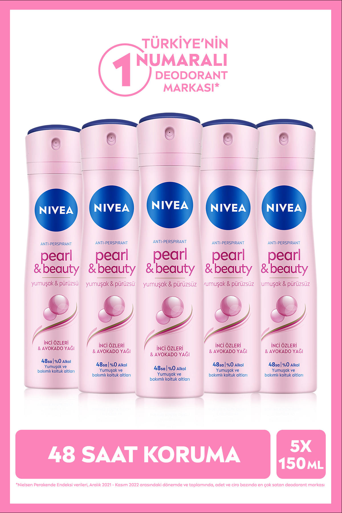 Nivea Pearl & Beauty Pudrasız Ter Önleyici Antiperspirant Sprey Kadın Deodorant 5x150 ml