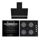 Simfer 3500 - 8678 - 7327 Dijital Gösterge Doğalgazlı Cam Klasik Set Üstü Davlumbaz 3'lü Ankastre Set Siyah