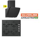 Silverline CS5335B01 - 3373 MİSTO 60 Doğalgazlı Cam Klasik Ocak Davlumbaz İkili Set 2'li Ankastre Set Siyah