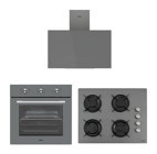 Vestel AF-6682 YG - AO-65104 G-DG - AD-63340 G Doğalgazlı Cam Klasik Set Üstü Davlumbaz 3'lü Ankastre Set Gri