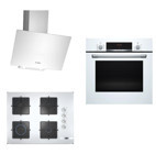 Bosch HBF534EW3T - POP7C2O12O - DWK64PJ20T Dijital Gösterge Doğalgazlı Cam Klasik Set Üstü Davlumbaz 3'lü Ankastre Set Beyaz