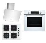 Bosch HBF514BW1T - POP6C2P30O - DWK64PJ20T Doğalgazlı Cam Klasik Set Üstü Davlumbaz 3'lü Ankastre Set Beyaz