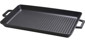 Lava Dikdörtgen Döküm Saplı Döküm 26x45 cm Grill Tava Siyah