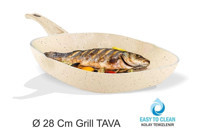 Aykut Granit Saplı Granit 28 cm Grill Tava Krem