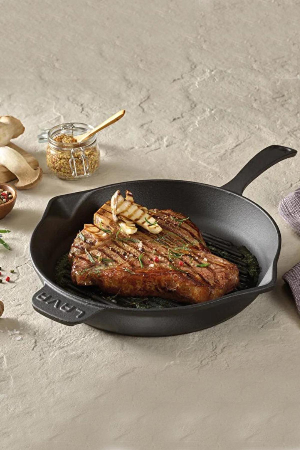 Lava Lv Eco Y Gt 28 Döküm Saplı Döküm 28 cm Grill Tava Siyah