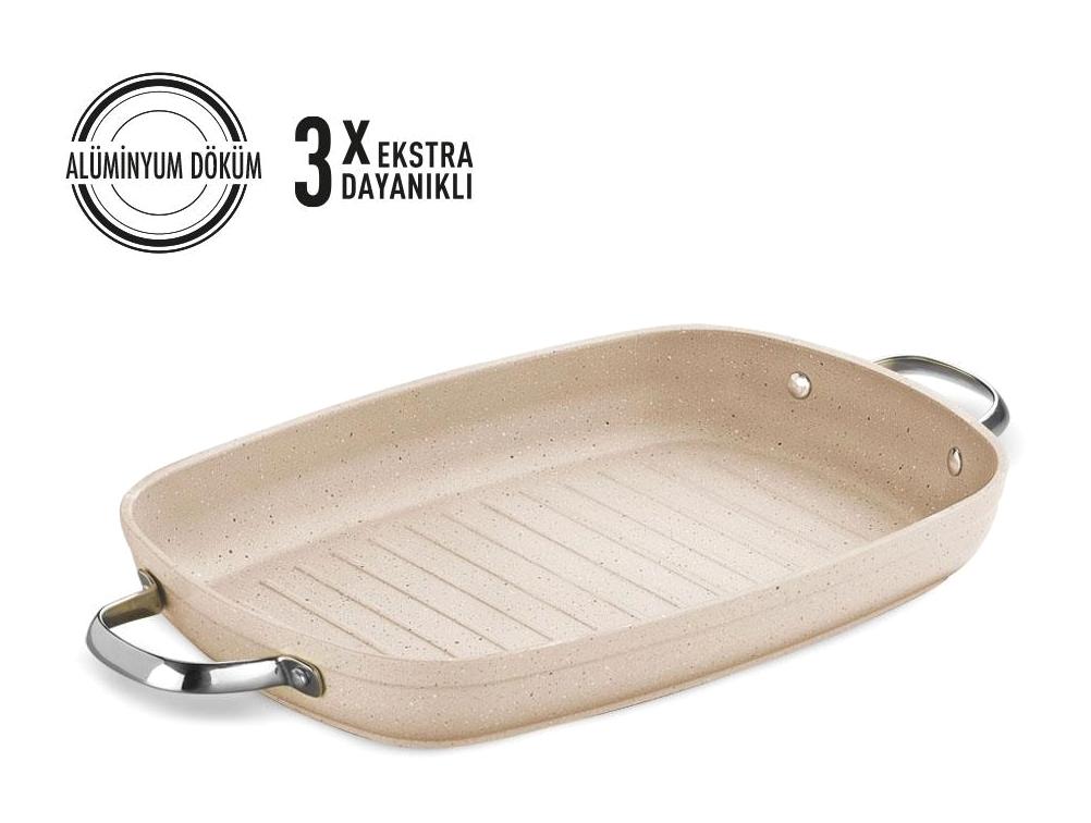 Korkmaz Granita A1274 Çelik Saplı Granit 35x25 cm Grill Tava Krem