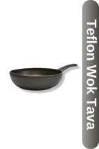 Viyalente Onyx Plastik Saplı Alüminyum 24 cm Wok Tava Siyah