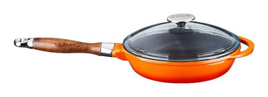 Lava Kapaklı Ahşap Saplı Döküm 28 cm Kızartma Tava Turuncu