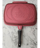 Göksan Mutfak Çift Taraflı Plastik Saplı Granit 36 cm Grill Tava Kırmızı