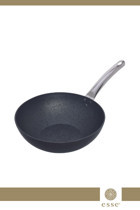 Esse Metal Saplı Granit 28 cm Wok Tava Gri-Siyah