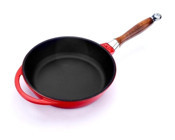Lava Ahşap Saplı Döküm 24 cm Kızartma Tava Kırmızı