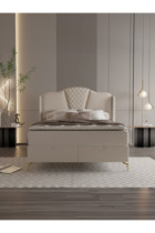 Modamed Mari Gold 150x200 cm Yataklı Başlıklı Çift Kişilik Sandıklı Baza Seti Bej