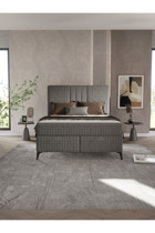 Modamed Alin 150x200 cm Yataklı Başlıklı Çift Kişilik Sandıklı Baza Seti Gri
