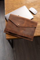 Dk Leather 13.3 inç Deri Su Geçirmez El-Omuz Laptop Çantası Kahverengi
