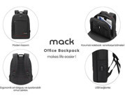 Mack Office MCC-007 17.3 inç Kumaş Su Geçirmez Sırt Laptop Çantası Siyah