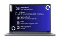 Lenovo IdeaPad Slim 3 16IAH8 83ES0034TR Dahili UHD Graphics Intel Core i5 12450H 16 GB Ram 512 GB SSD 16 inç WUXGA Freedos Laptop