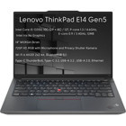 Lenovo ThinkPad E14 Gen5 21JL0020TX O4 Dahili Iris Xe Graphics Eligible Intel Core i5 1335U 16 GB Ram 2 TB SSD 14 inç WUXGA Freedos Laptop