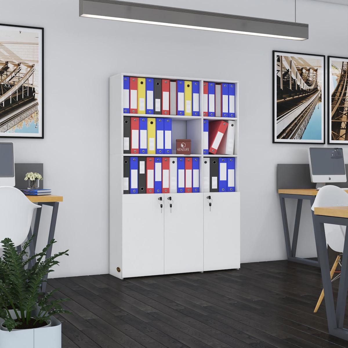 Kenzlife Alpdem 6 Bölmeli 6 Raflı Suntalam 175x120x30 cm Beyaz Kitaplık