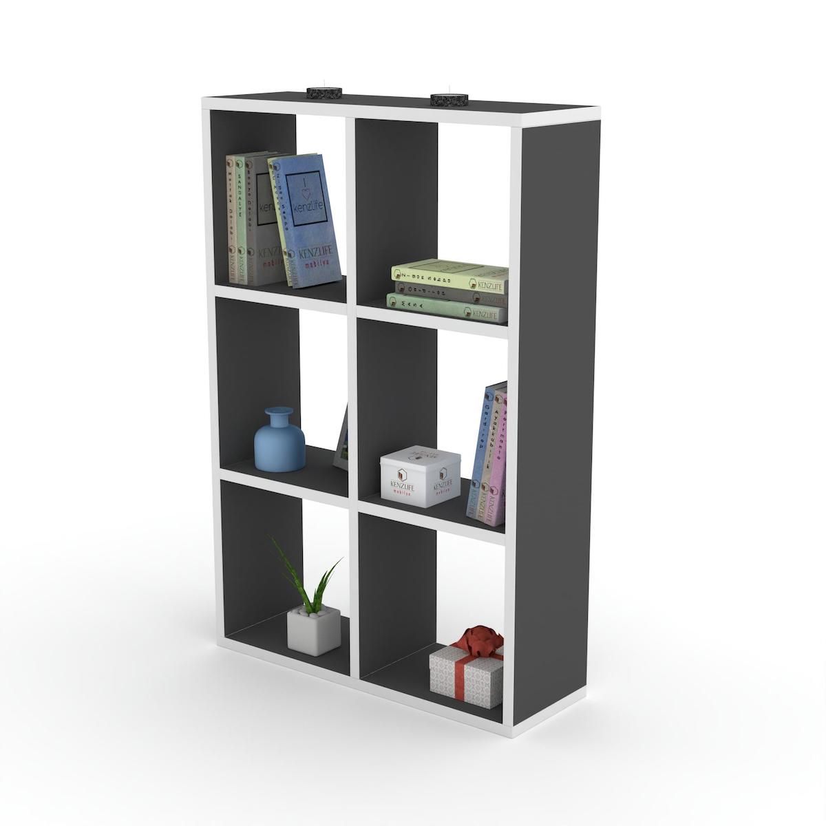 Kenzlife Güher 6 Bölmeli 6 Raflı Suntalam 90x60x20 cm Gri Kitaplık