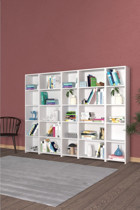 Kzy Mobilya Modern 25 Bölmeli 25 Raflı Ahşap 220 cm Beyaz Kitaplık