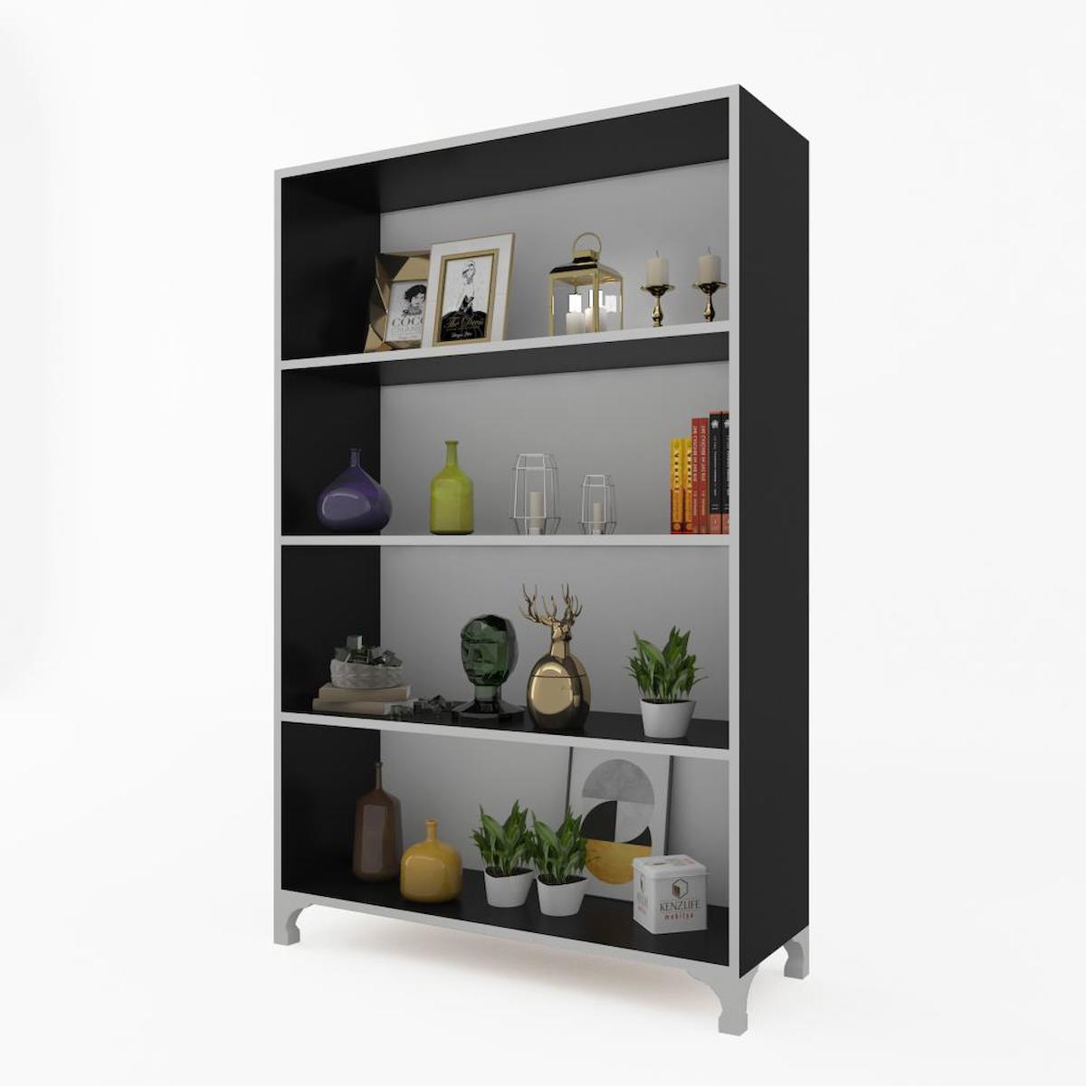 Kenzlife Tuğçe 4 Bölmeli 4 Raflı Suntalam 148x90x20 cm Gri Kitaplık