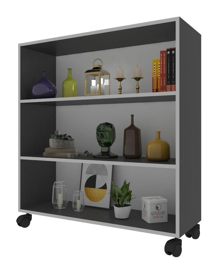 Kenzlife Beril 3 Bölmeli 3 Raflı Suntalam 108x90x20 cm Gri Kitaplık