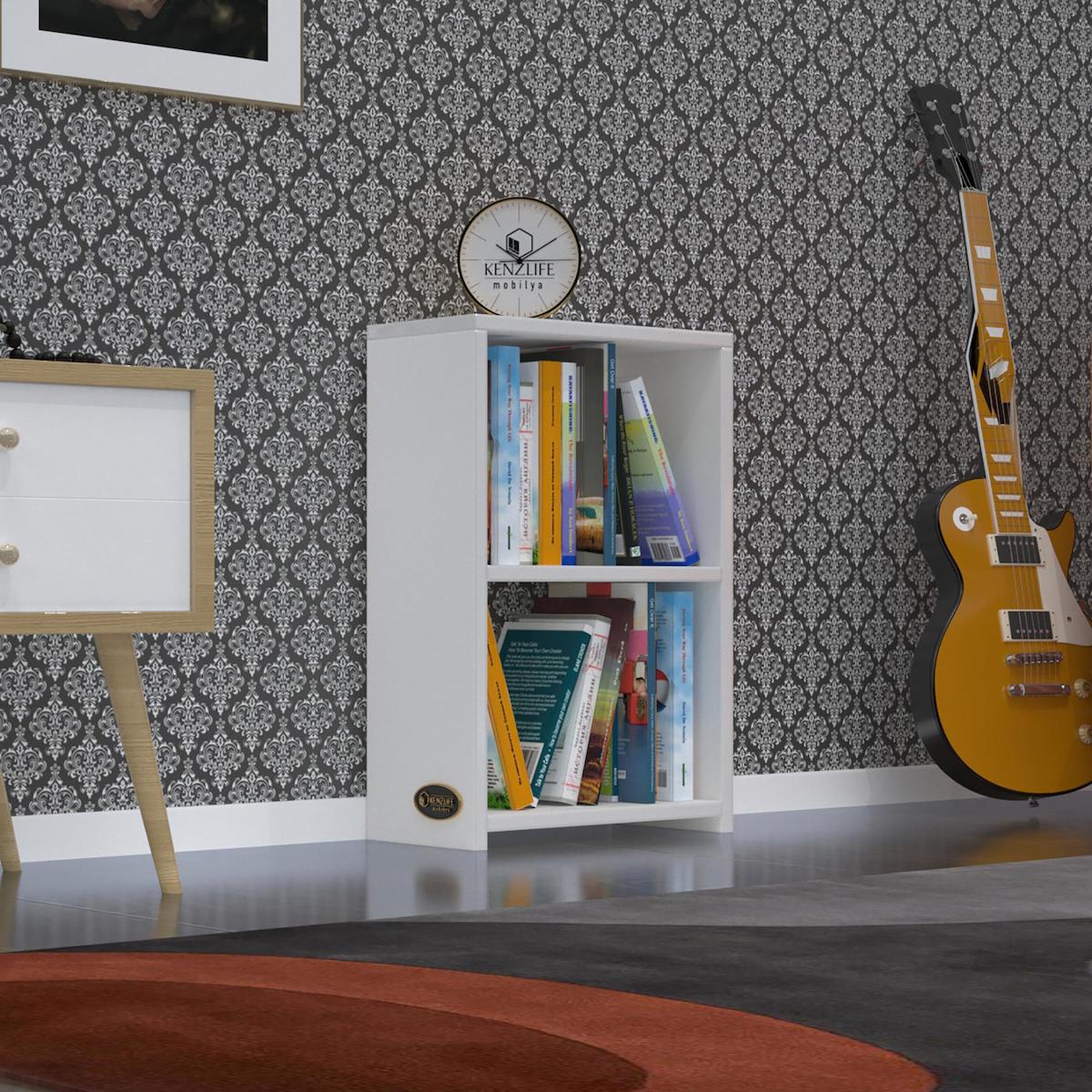 Kenzlife Süper Ga Tek Bölmeli 2 Raflı Suntalam 60x40x19 cm Beyaz Kitaplık