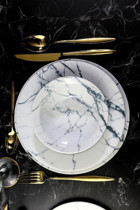 Porland Marbling 24 Parça 6 Kişilik Desenli Porselen Yuvarlak Yemek Takımı