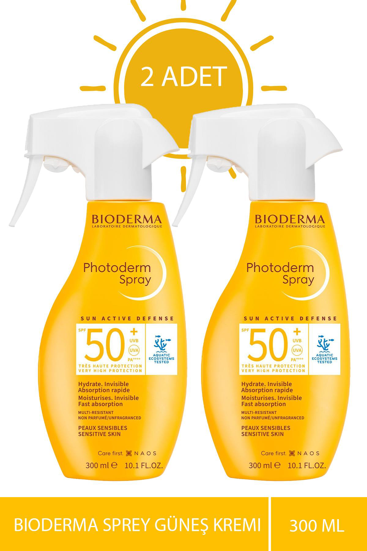 Bioderma Photoderm Spray 50 Faktör Tüm Ciltler İçin Nemlendirici Suya Dayanıklı Yüz Güneş Kremi 2x300 ml
