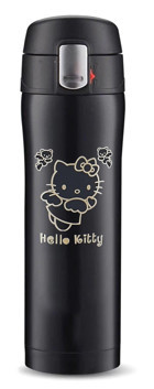 Tusah Hello Kity Desenli Paslanmaz Çelik 450 ml Outdoor Matara Termos Siyah