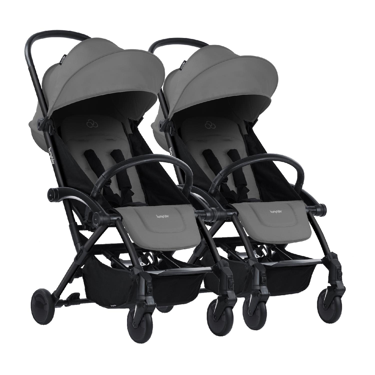 Bumprider Connect Katlanabilir Tek Elle Kapanan 360 Derece Dönen Tam Yatar Kabin Tipi İkiz Bebek Arabası Gri