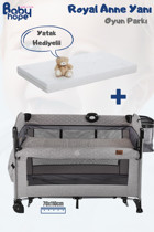 Baby Hope Royal 25 kg Kapasiteli Ayarlanabilir Katlanabilir 70x110 cm Anne Yanı Park Yatak Gri