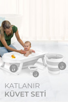 Babylike 3'lü Ayaklı Gri Katlanır Bebek Küveti Seti