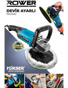Rowermax 99765VFX 1200 W 3000 devir/dk 180 mm Kablolu Pasta Cila Aküsüz Elektrikli Polisaj Makinesi